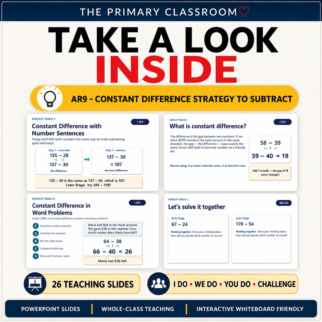 AR9 Constant Difference Strategy to Subtract PowerPoint Slides | Stage 2 Maths