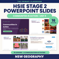 Cover for the Stage 2 HSIE Unit 8 Communities in Action PowerPoint lesson slides for Years 3 and 4