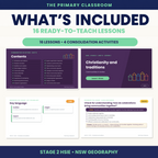 What's included in the Stage 2 HSIE Unit 8 slide deck: 405 slides across 16 lessons and 4 consolidation activities