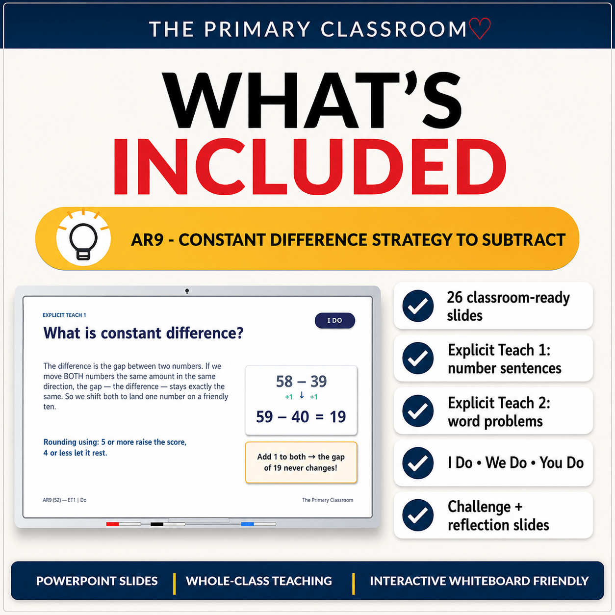 What's included in the AR9 deck: 26 classroom-ready slides with Explicit Teach, I Do We Do You Do, challenge and reflection